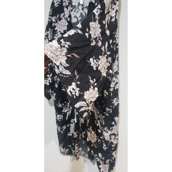 Spiritual Gangster Kimono Robe Black Floral MAYA Cardigan Tie Front w Pockets - Picture 3 of 5